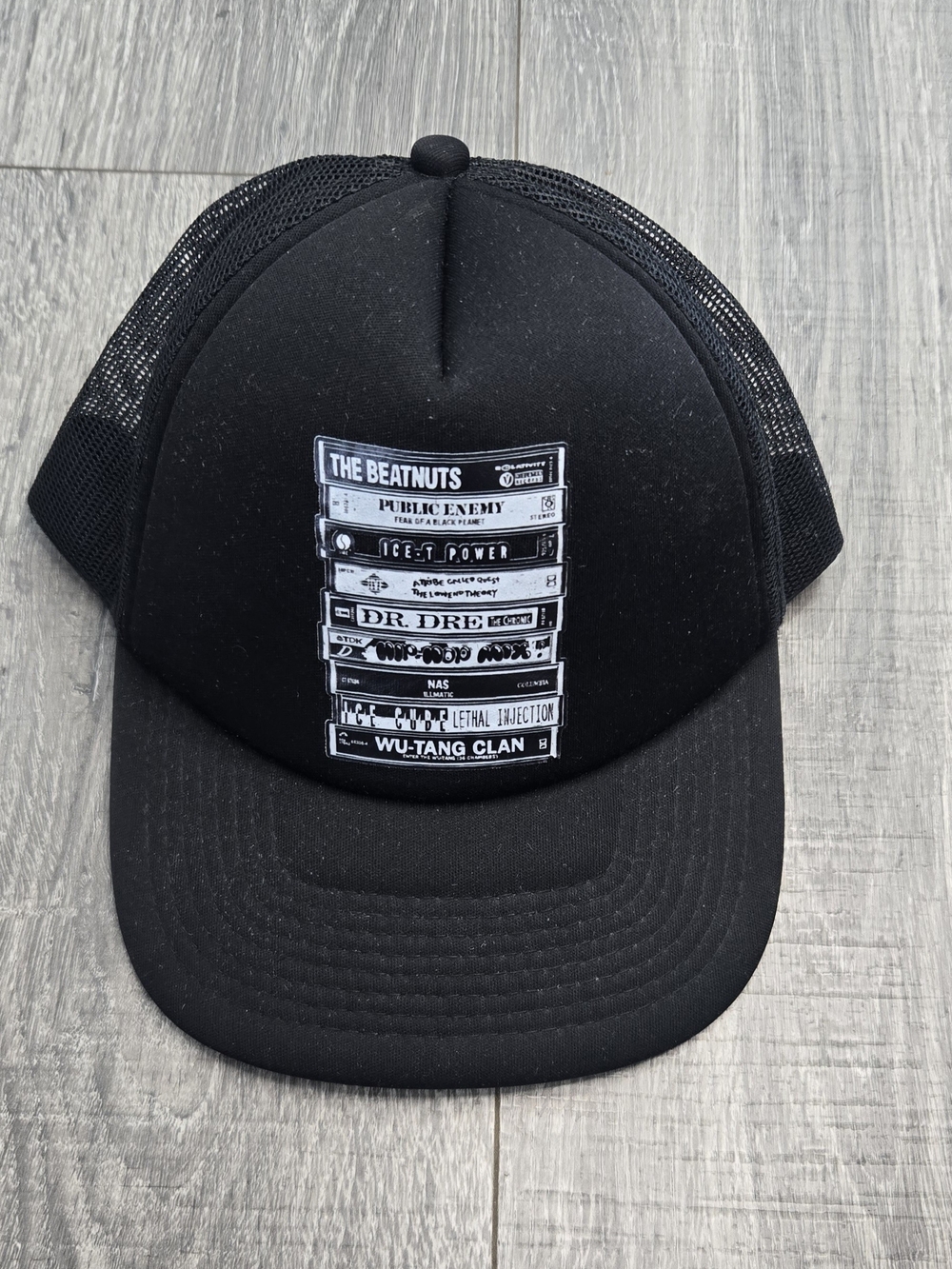 Old School Hip Hop Cassette Tape Black Trucker Hat Wu-Tang Nas Dr. Dre.